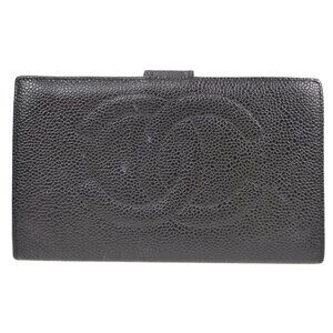 Chanel Long Bifold Wallet Purse Black Calfskin